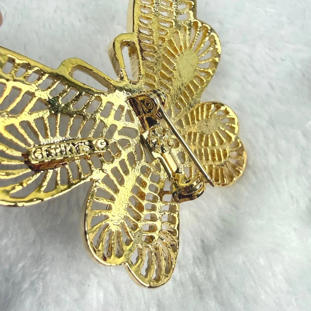 Vintage Gerrys Gold Tone Filigree Butterfly Brooch & Enamel Butterfly Pin Set
